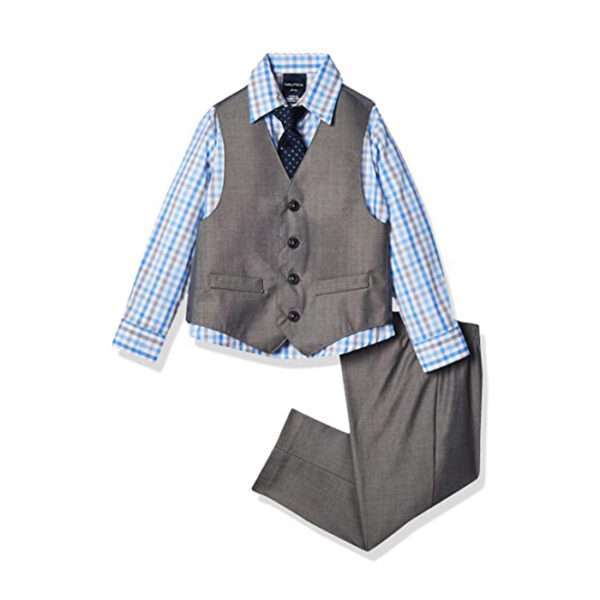 Boys' 4-Piece Set with Dress Shirt, Tie, Vest, and Pants