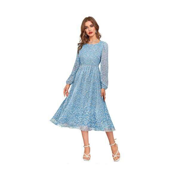 Women's Chiffon Western Dress(Sky Blue)