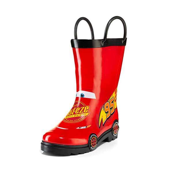 Disney Cars Kids Boys Lightening McQueen Character Printed Waterproof Easy-On Rubber Rain Boots - Image 2