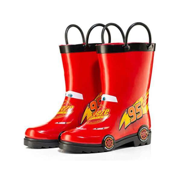 Disney Cars Kids Boys Lightening McQueen Character Printed Waterproof Easy-On Rubber Rain Boots