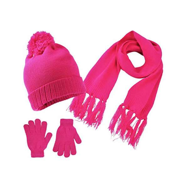 Winter Girls Hat Scarf Glove Set Knit Fleece Lined Beanie Neck Warmer Mittens