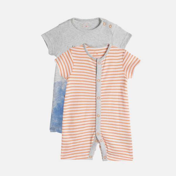 Infant Boys Pack of 2 Grey & Orange Pure Cotton Rompers